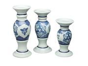 Set of 3 Porcelain Blue And White Candle Holders
