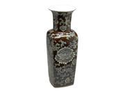 17 Inch Tall Brown And Grey Floral Square Vase