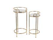 2 Piece Gold Leaf Finish Metal and Glass Round Plant Stands