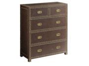 Churchill Faux Leather 5 Drawer Campaign Chest with Antique Gold Nailhead Trim