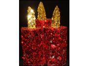 9 Red and Gold Sequined Flameless LED Lighted Christmas Pillar Candle Trio