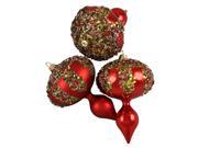 3ct Red Glitter Sequin Beaded Shatterproof Christmas Finial Ornaments 5