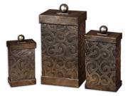Set of 3 Nuetral Swirl Embossed and Hand Forged Metal Boxes with Lids 15
