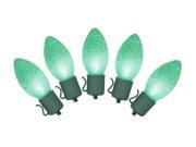 Set of 10 Battery Operated Sugared Green LED C7 Christmas Lights Green Wire