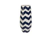 15.75 Classic Jibe Navy Blue and White Patterned Short Ceramic Table Top Vase
