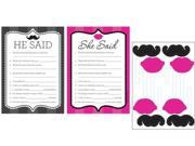 Pack of 6 Pink and Black He Said She Said Bachelorette Party Games with Mustache and Lip Props