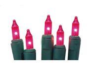 Set of 20 Battery Operated Pink Mini Christmas Lights Green Wire