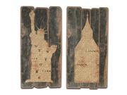 Set of 2 New York and London Famous Landmark Distressed Wooden Wall Plaques 31