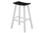 30 Recycled Earth Friendly Curved Outdoor Bar Stool Black with White Frame
