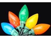 25 Ceramic Style Opaque Multi LED Retro Style C7 Christmas Lights Green Wire