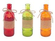 Pack of 6 Red Green and Orange Burlap Wrapped Autumn Bottles 7.5