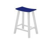 24.75 Recycled Earth Friendly Curved Outdoor Bar Stool Blue With White Frame