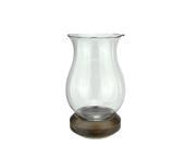 17 Wavy Edged Clear Glass Hurricane Pillar Candle Holder with Wooden Base