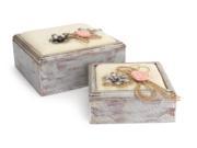 Pack of 2 Anitque Style Sqaure Trinket Boxes with Flowers 9.5