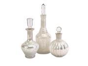 Set of 3 Decorative Cream Mercury Glass Bottles with Crystal Like Stoppers