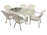 7 Piece White Resin Wicker Patio Dining Set 6 Chairs and 1 Dining Table
