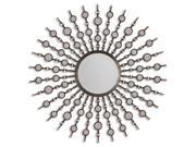 39 Antique Silver Leaf Starburst Metal Framed Beveled Round Wall Mirror