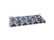 45 Navy Blue and White Victorian Floral Outdoor Patio Bench Cushion with Ties