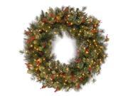 30 Pre Lit Wintry Pine Artificial Christmas Wreath with Cones Berries and Snow Clear Lights