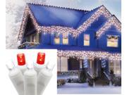Set of 70 Pure White and Red LED Icicle Christmas Lights White Wire