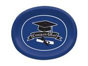 Club Pack of 96 School Colors Classic Cobalt Blue CONGRATS GRAD! Disposable Paper Oval Party Platters 12