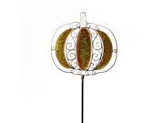 36 Metal Scrollwork Pumpkin with Inlaid Decorative Glass Yard Stake Yellow