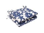 Set of 2 Navy Victorian Floral Outdoor Patio Squared Seat Cushions 18.5