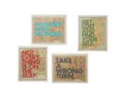 Set of 4 Inspirational Quote Colorful Framed Atlas Map Hanging Wall Art
