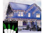 Set of 100 Green Everglow Icicle Christmas Lights White Wire