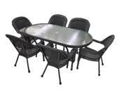 7 Piece Black Resin Wicker Patio Dining Set 6 Chairs and 1 Dining Table