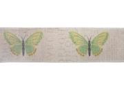 Pack of 6 Beige and Green Butterfly Decorative Wired Jute Fabric Ribbon 3 x 19.8 Yards