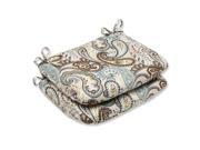 Set of 2 Paisley Giardino Light Blue and Brown Outdoor Patio Rounded Chair Cushions 18.5