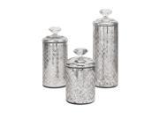 Set of 3 Vintage Style Metallic Silver Mercury Glass Jar Canisters with Faceted Lids 15