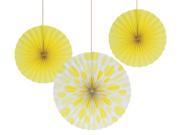 Club Pack of 18 Solid Mimosa Yellow and Polka Dot Hanging Tissue Paper Fan Party Decorations 16
