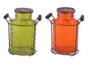 Pack of 4 Decorative Green and Orange Summer Flower Vase Jars 7.5