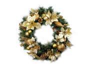 24 Pre Decorated Gold Poinsettia Pear Artificial Christmas Wreath Unlit