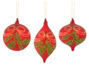 Pack of 6 Assorted Glittered Holly Bow Ornaments Glass 6.5