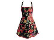 27 Vintage Style Black and Red Wild Rose Women s Floral Kitchen Apron w Pockets