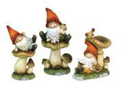 Set of 3 Meadow s Dream Whimsical Garden Gnomes with Mushrooms Outdoor Statues