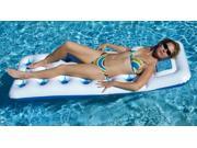 75 Blue and White 18 Pocket Fashion Inflatable Swimming Pool Lounger Mattress Float with Window