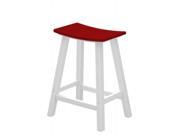 24.75 Recycled Earth Friendly Curved Outdoor Bar Stool Sunset Red White Frame