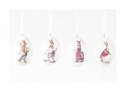 Pack of 12 Ceramic Easter Egg Ornaments with Vintage Style Rabbit Designs 3