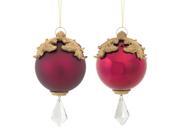 UPC 257554028114 product image for Set of 2 Red and Gold Raised Acanthus Leaf with Clear Jewel Dangle Christmas Orn | upcitemdb.com