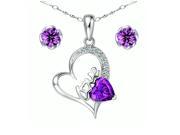 Mabella Heart Cut Created Amethyst Pendant Earring Set in Sterling Silver with 18 Chain
