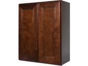 24 Inch Double Door Wall Cabinet in Leo Saddle Dark Cherry Wood with 2 Soft Close Doors 2 Adjustable Shelves 24 x 36 x 12