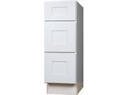 15 Inch Three Drawer Base Cabinet in Shaker White with 3 Soft Close Drawers 15