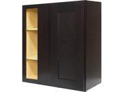 27 Inch Blind Corner Wall Cabinet in Shaker Espresso with 1 Soft Close Door 27 x 30 x 12