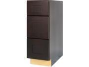 18 Inch Three Drawer Base Cabinet in Shaker Espresso with 3 Soft Close Drawers 18