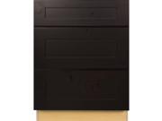 24 Inch Three Drawer Base Cabinet in Shaker Espresso with 3 Soft Close Drawers 24
