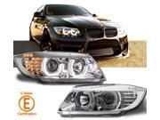 Halo Projector Headlights for BMW E90 E91 pre LCI 3 Series LHD 2005 2006 2007 2008 with Angel Eyes Ring Chromed Housing